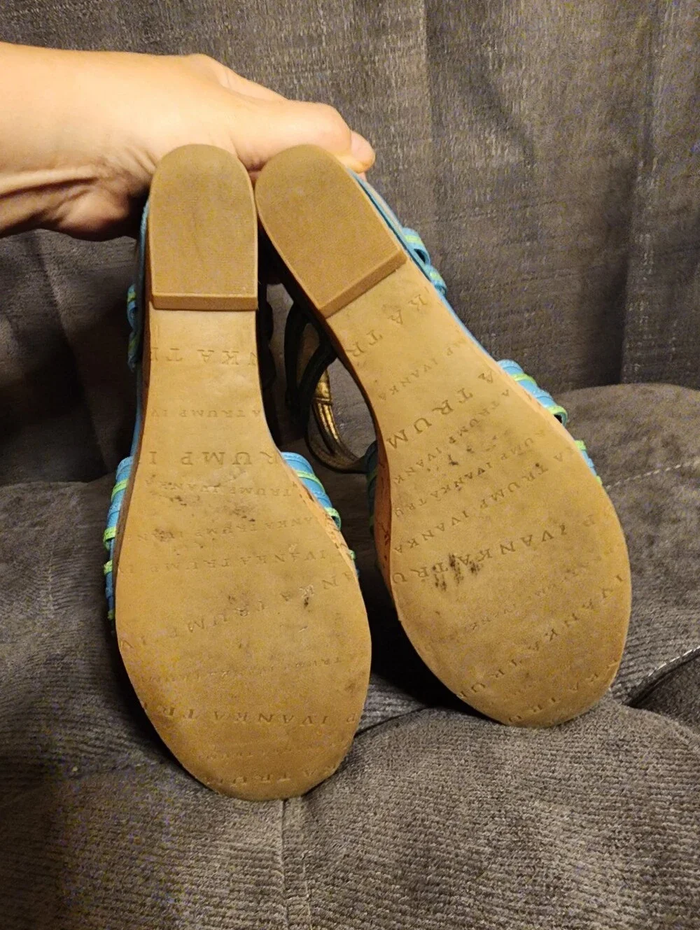Ivanka Trump Blue Green Cork Platform Wedge Sandals Approx Size 7